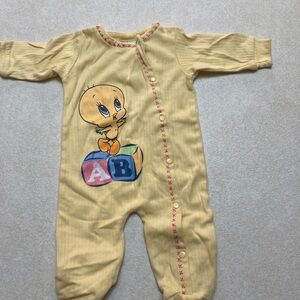 Warner Bros. Yellow Tweety One-Piece Footie with ABC Blocks vintage